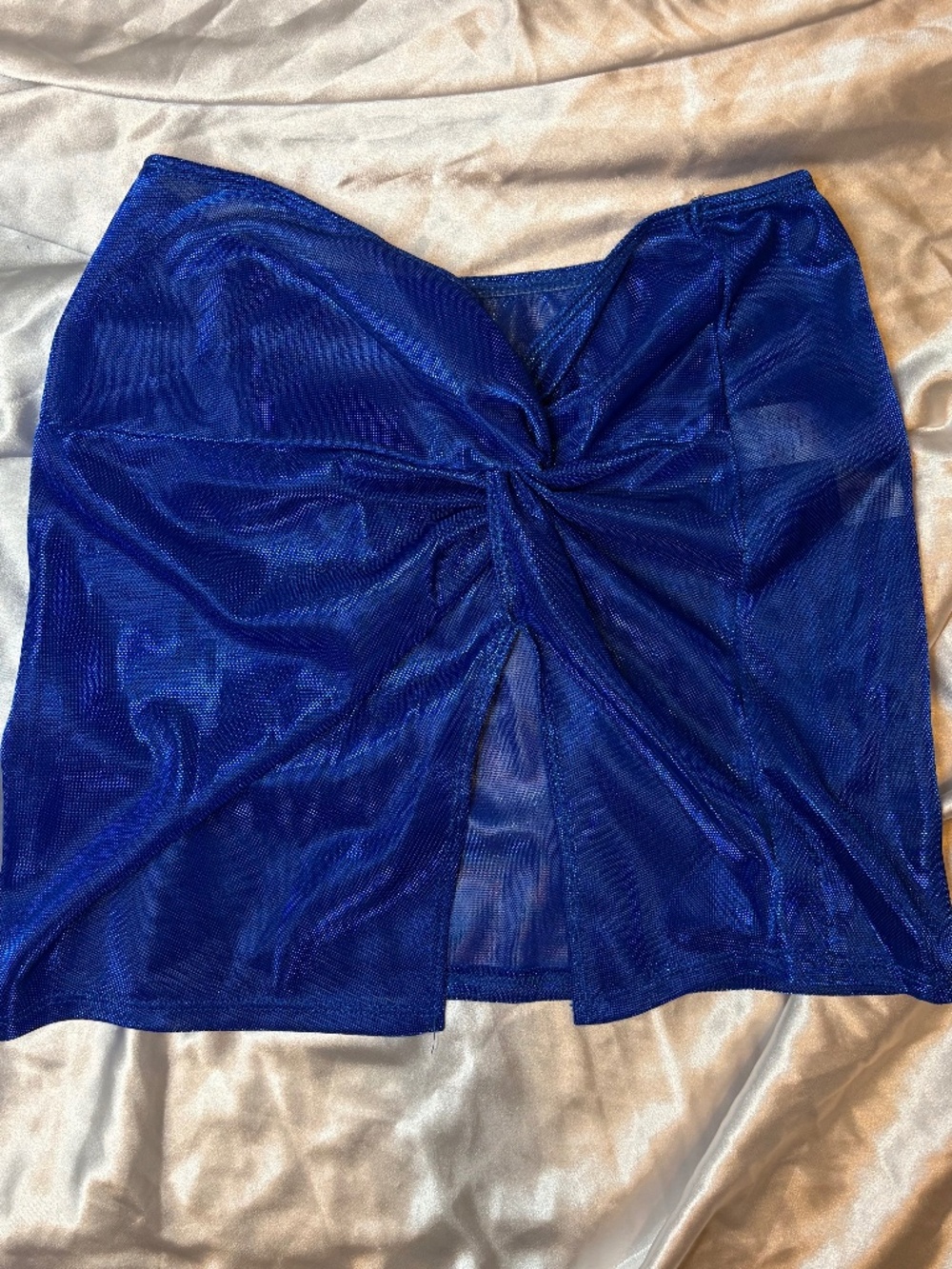 SOLADO Royal Blue Open Back Long Sleeve Bodysuit & Split Hem Skirt Set XS